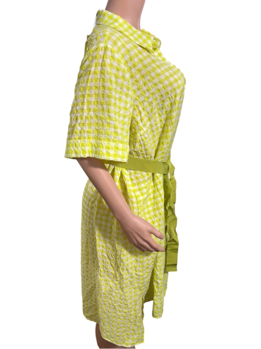NWT PERSONA by Marina Rinaldi Women’s Yellow Gingham Midi Shirt Dress with Belt - Picture 5 of 16